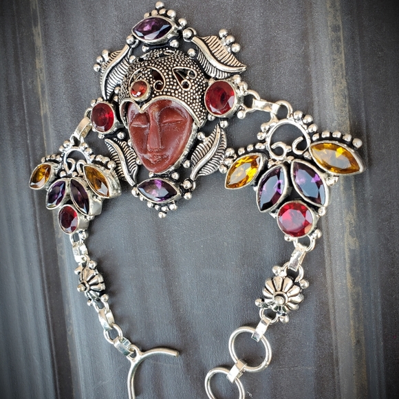 New Carved Goddess Face Multi Gemstone 925 Bracelet. - Picture 5 of 16